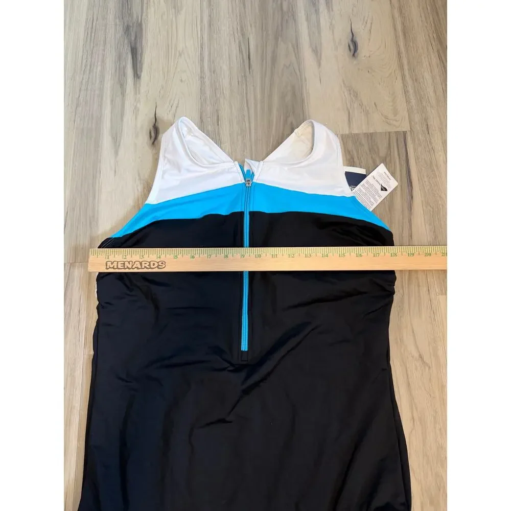 NWT Land's End Women's One Piece Swimsuit Zip Front Lined XL Cross Back